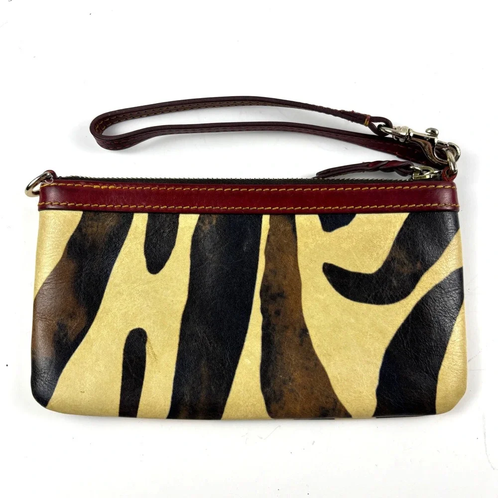 Dooney & Bourke Wristlet Women Small Zebra Tan Red Leather Clutch Bag